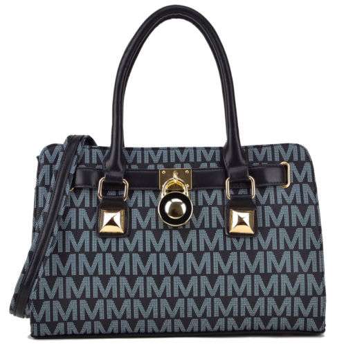 New Womens Handbags Monogram Logo Medium Leather Satchel Tote Bag Padlock Purse